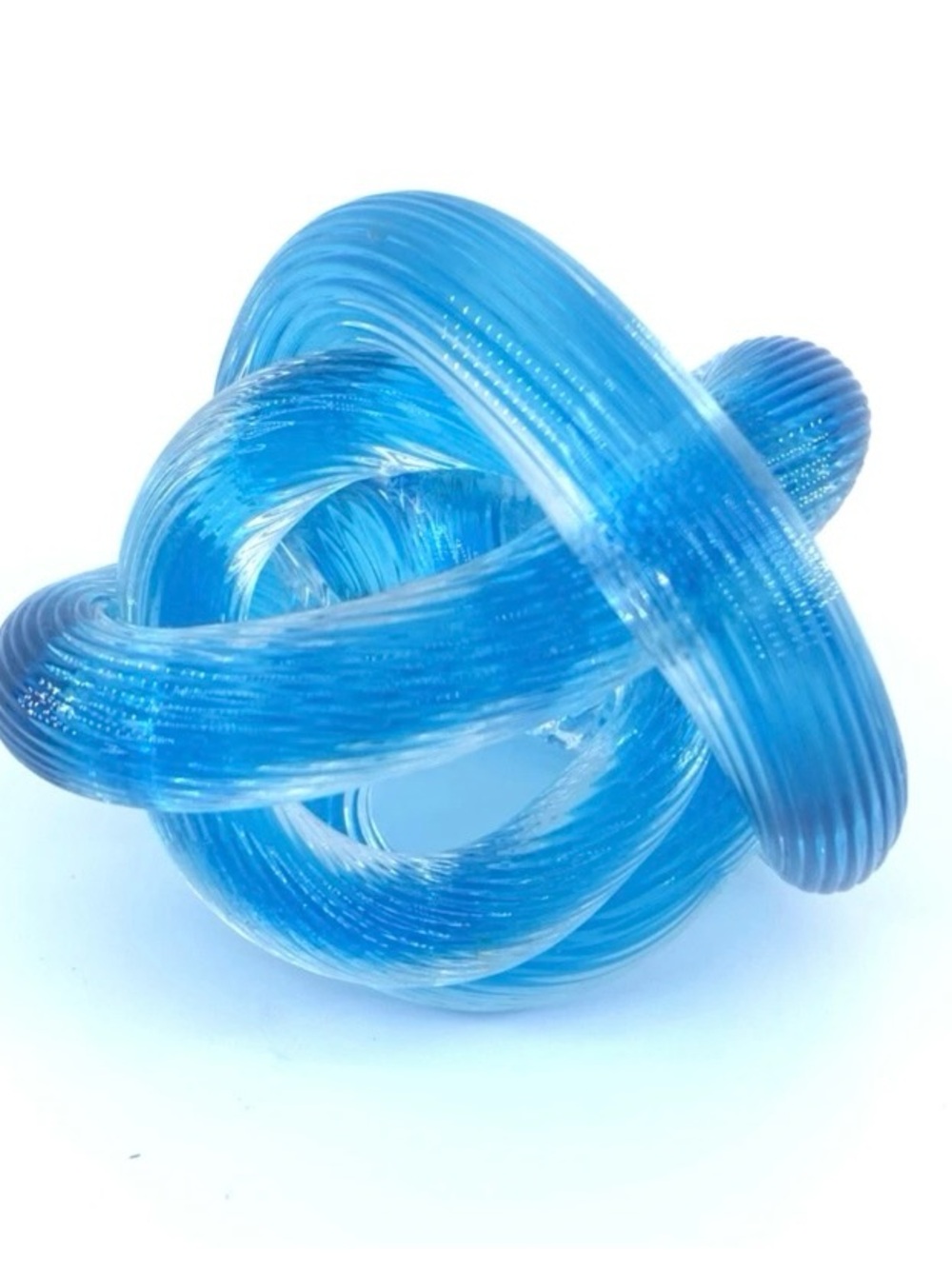 Murano Style Blue Art Glass Knot Sculpture Paperweight Swirl Decor